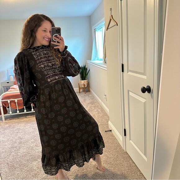 Sea New York Black Blue Embroidered Smocked Maxi Dress S/M - Picture 4 of 14